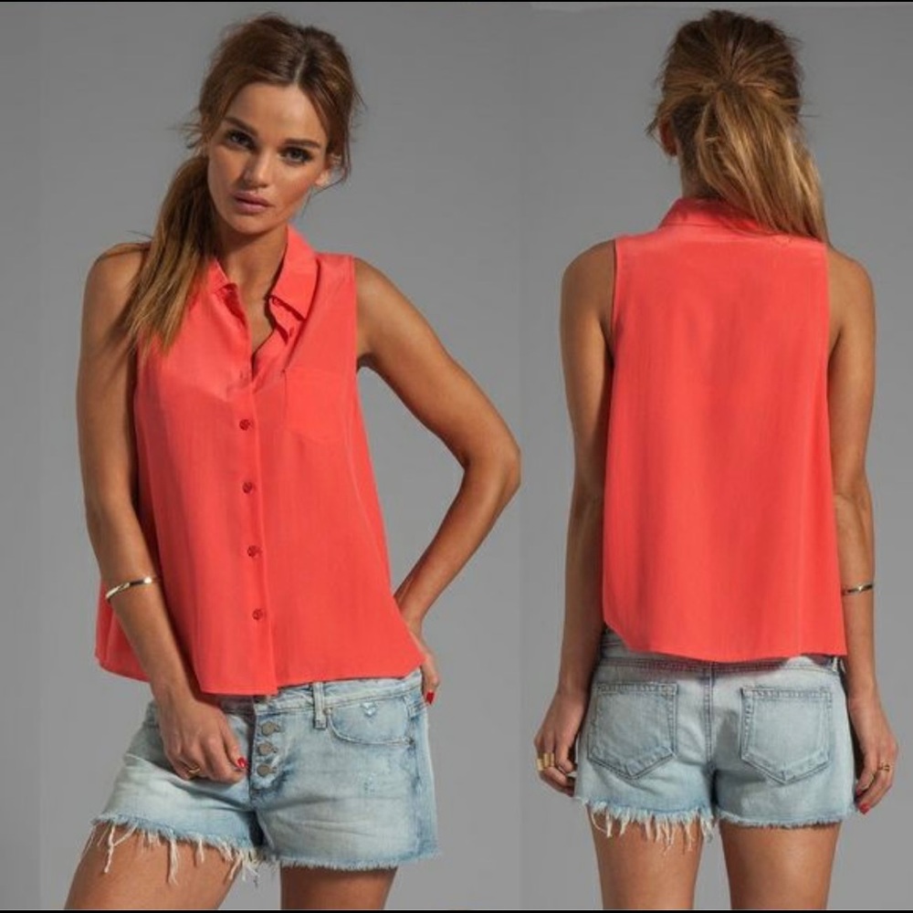 New Equipment Mina Sleeveless Silk Blouse in Cayenne Red XS